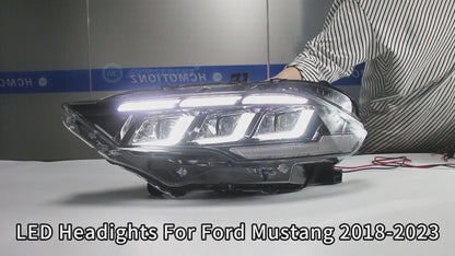 HCMOTION DOT-Approved LED Headlights for 2018-2023 Ford Mustang S550 | Tri-Bar DRL, Sequential Signal & Startup Animation Pair