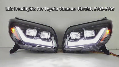 HCMOTION LED Headlights for 2003-2009 Toyota 4Runner 4th GEN with Trim Strips | Sequential Signal & Startup Animation