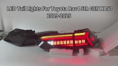 HCMOTION DOT-Approved LED Tail Lights for 2019-2024 Toyota RAV4 XA50 | Sequential Signal & Startup Animation Pair