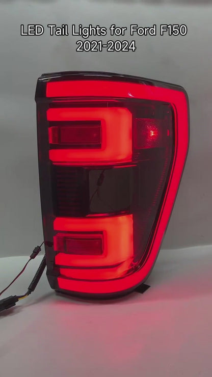 HCMOTION Taillights for 2021-2024 Ford F150 F-150 XLT | Sequential Turn Signal & Startup Animation Smoked