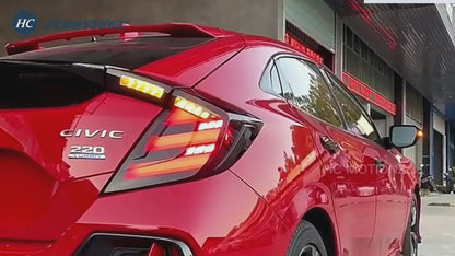 HCMOTION DOT-Approved LED Tail Lights for 2016-2021 Honda Civic Hatchback | Sequential Signal & Startup Animation Smoked Pair