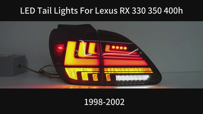 HCMOTION DOT-Approved LED Tail Lights for 1998-2002 Lexus RX 300 | Sequential Signal & Startup Animation Pair
