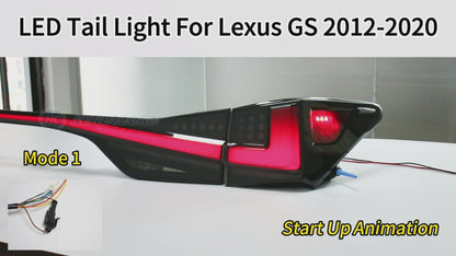 HCMOTION LED Taillights for 2012-2020 Lexus GS 250 300h 350 F 450h | Sequential Turn Signal & Startup Animation Red