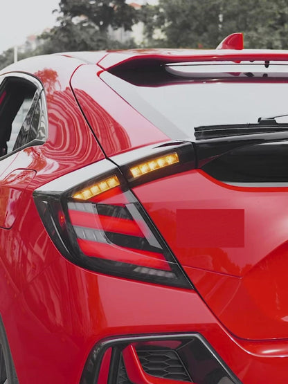 HCMOTION DOT-Approved LED Tail Lights for 2016-2021 Honda Civic Hatchback | Sequential Signal & Startup Animation Clear Lens Pair