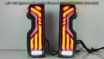HCMOTION DOT-Approved LED Tail Lights for 2019-2025 Chevrolet Silverado 1500 2500 3500 | WT Low Trim, Sequential Signal & Startup Animation Pair